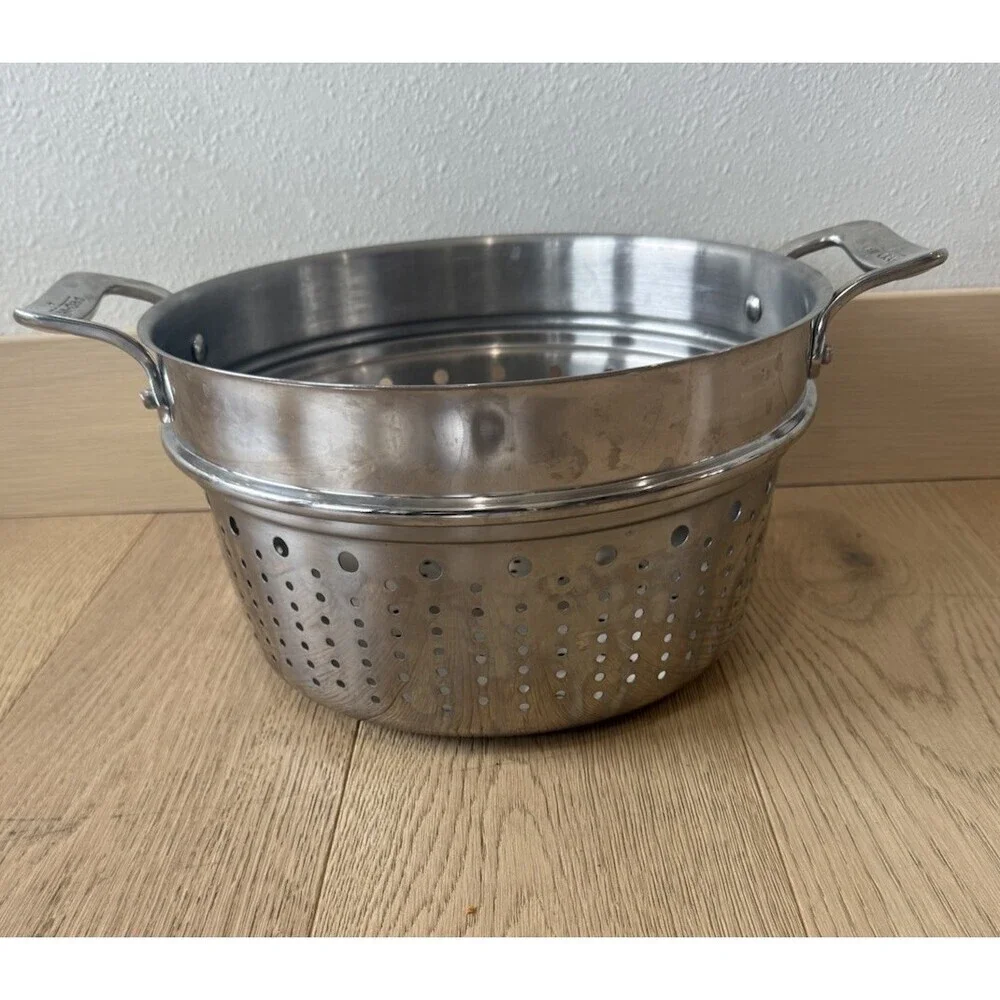All-Clad 6 Quart Large Stockpot Stainless Steel Steamer Basket Insert Handles